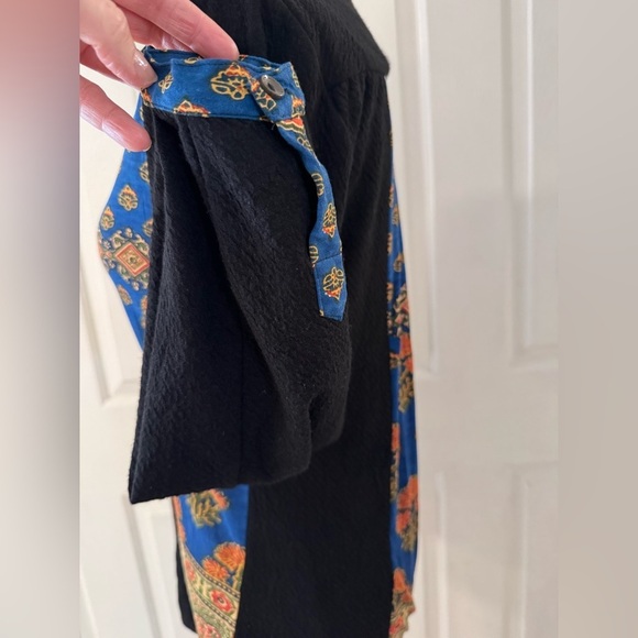 Parsley And Sage Tunic Top Sz S Button Front Black Multi Floral Print Artsy Boho - Picture 4 of 8